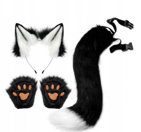 1 SET CAT TAIL VLČÍ CHVOST A UŠI VLČÍ RUKAVICE