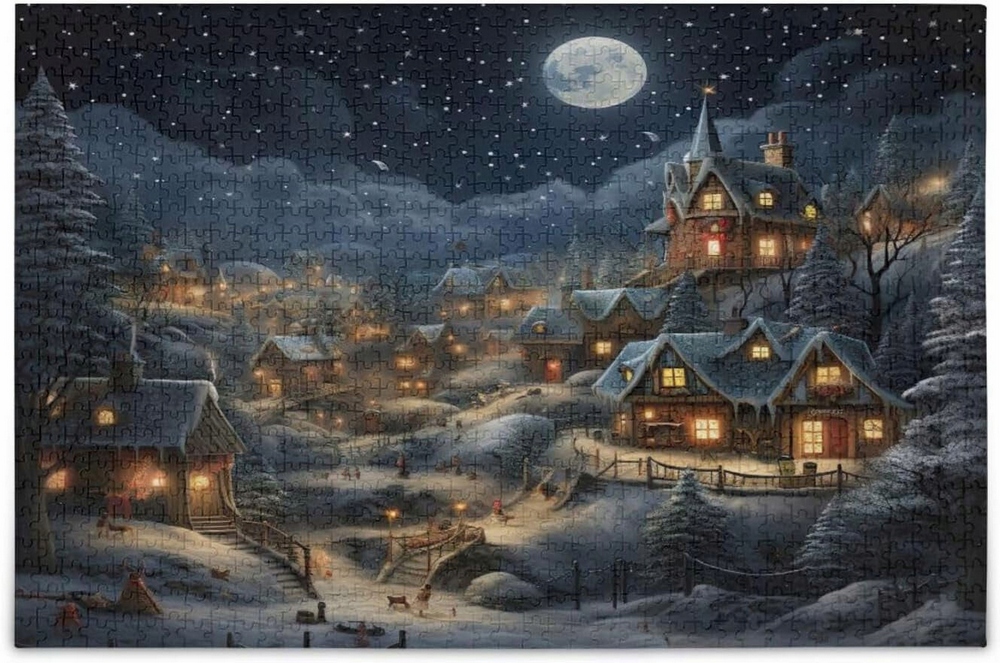 1000 KS Drevené vianočné krajinkové puzzle
