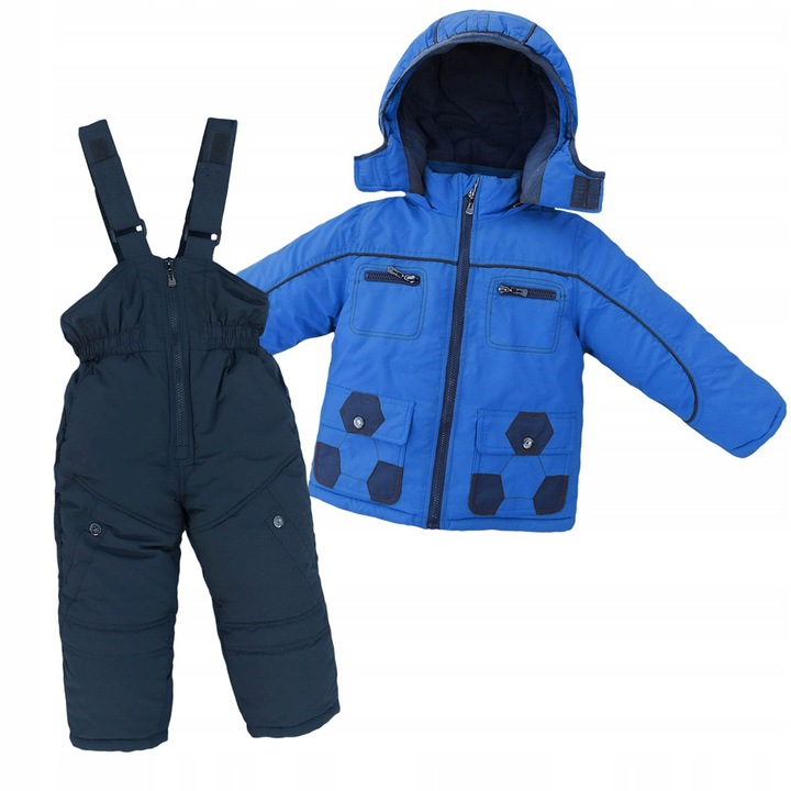 Detská kombinéza - Zimné kombinézy teplé hrubé izolované bunda a nohavice sa priblížia 104 NAVY BLUE, modrá, modrá