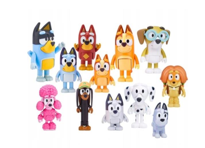 Figúrka - 12x psíkovia rodinní priatelia SÚPRAVA MODRÝCH A BINGO POSTAVIČIEK BLUEY FAMILY