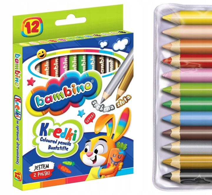 Bambino hrubé drevených farebných ceruziek, 12 farieb