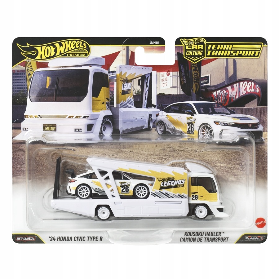 Hot Wheels Premium Legends Team Transport JMN15 Honda Civic Type R + Piece Hauler – zberateľská sada áut