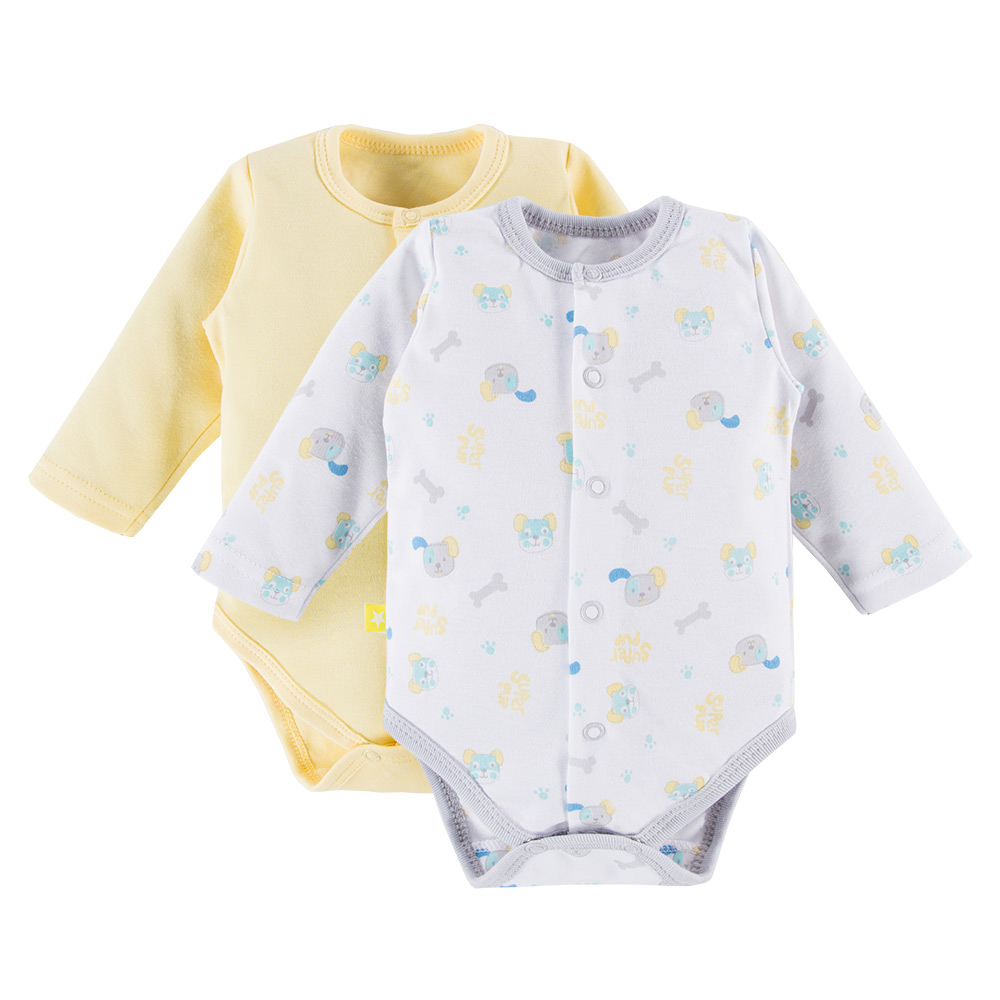 Detské body - 2 × Body s dlhým rukávom Eevi veľkosti 68 pripevnené západkou