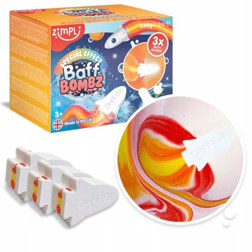 3 x veľká raketová bomba do kúpeľa od Zimpli Kids, Bath Bom so špeciálnym efektom Flame