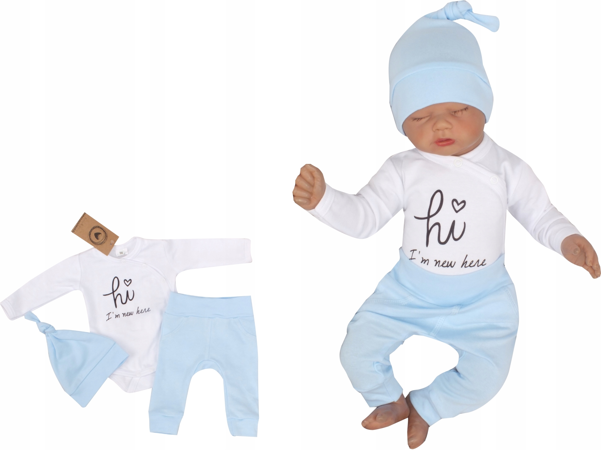 Detský komplet - Baby Set Zyzio & Zuzia 50 biela, modrá 3 ks.