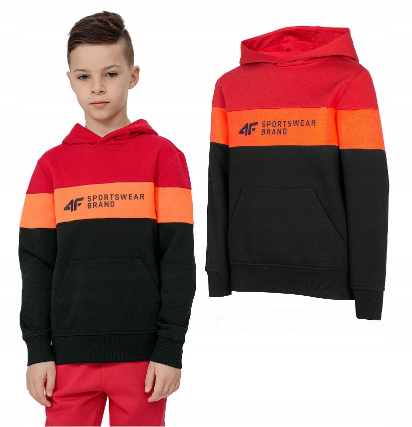 Mikina - 4f Detská mikina Veľkosť 134 s dlhým rukávom čierna, červená, oranžová