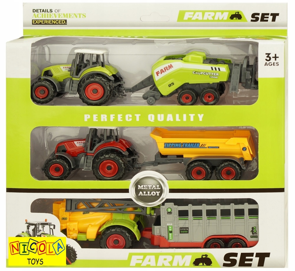 Traktor pre deti - 6in1 Set 2 kovové traktory + 4 poľnohospodárske stroje 0590