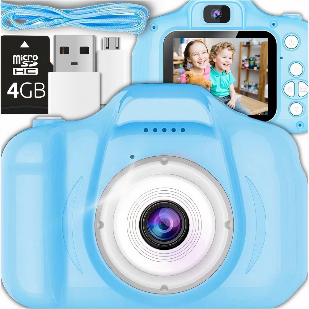 Detský fotoaparát - DIGITÁLNA KAMERA PRE DETI HERNÁ KAMERA MODRÁ + 4GB KARTA