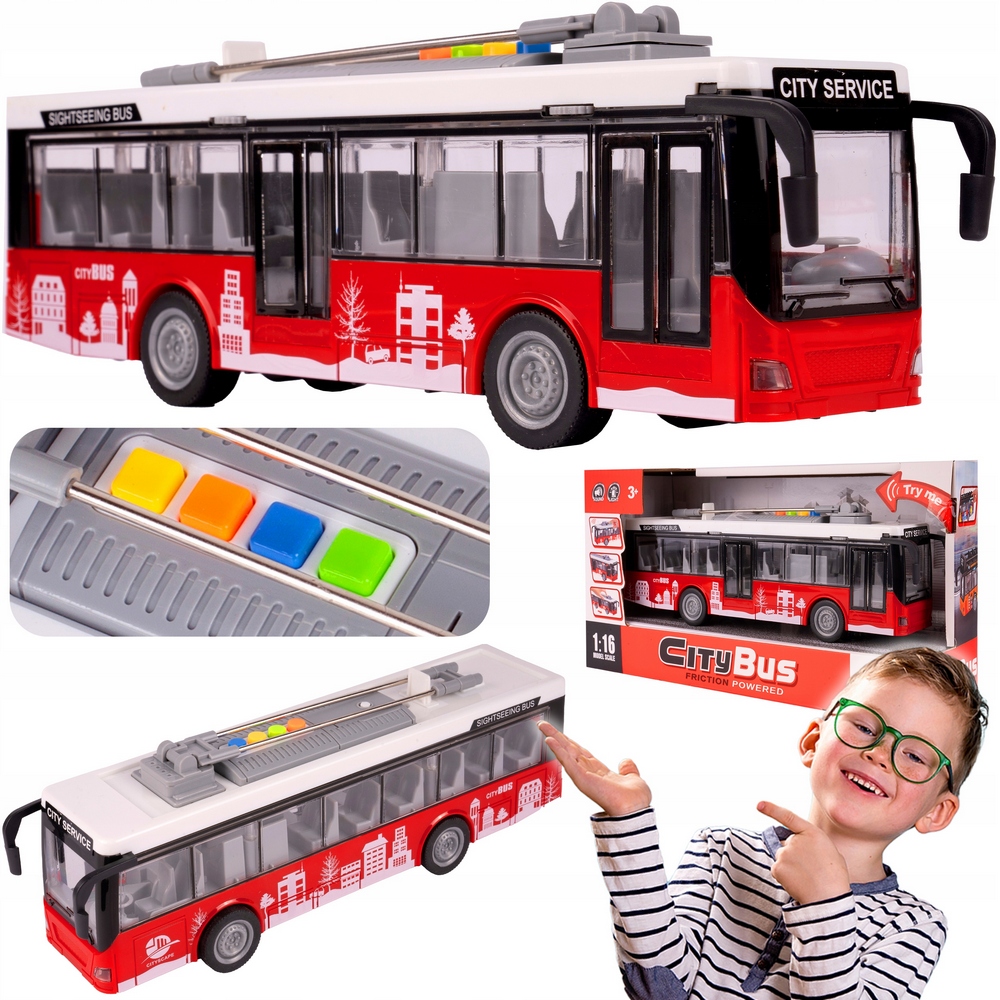 Autobus, električka - Interaktívny mestský autobus s otváracími dverami pre deti 1:16