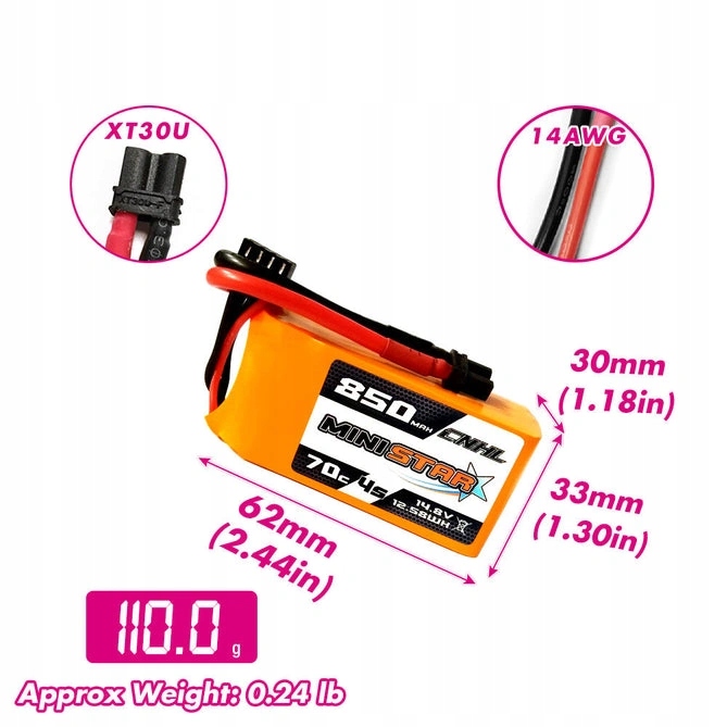 Akumulátor CNHL LiPo batéria 4S 14,8V 850mAh 70C XT30