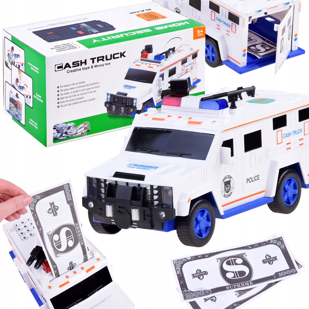 Biela policajná auto Piggy Bank
