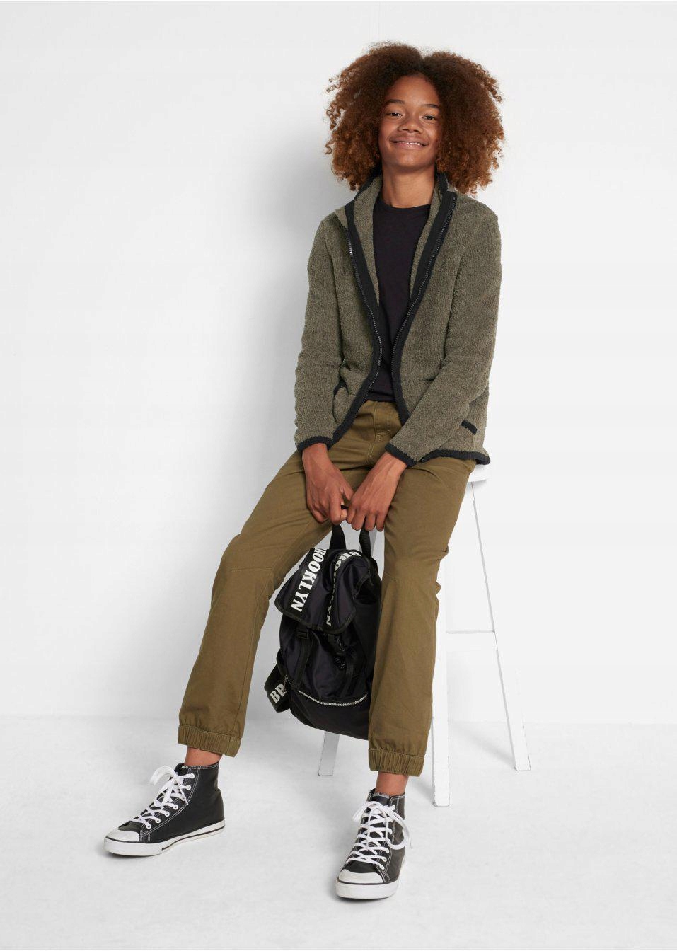 Mikina - Bonprix Detská mikina Veľkosť 98 Khaki s dlhým rukávom