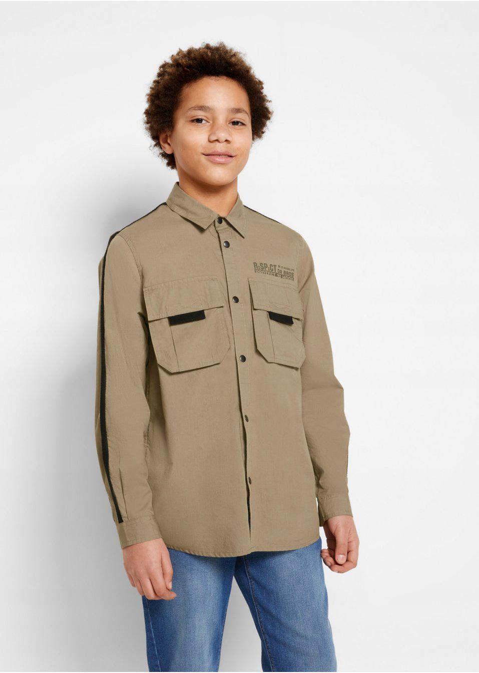 Detská košeľa - Bonprix Detská košeľa veľkosť 146 Khaki s dlhým rukávom