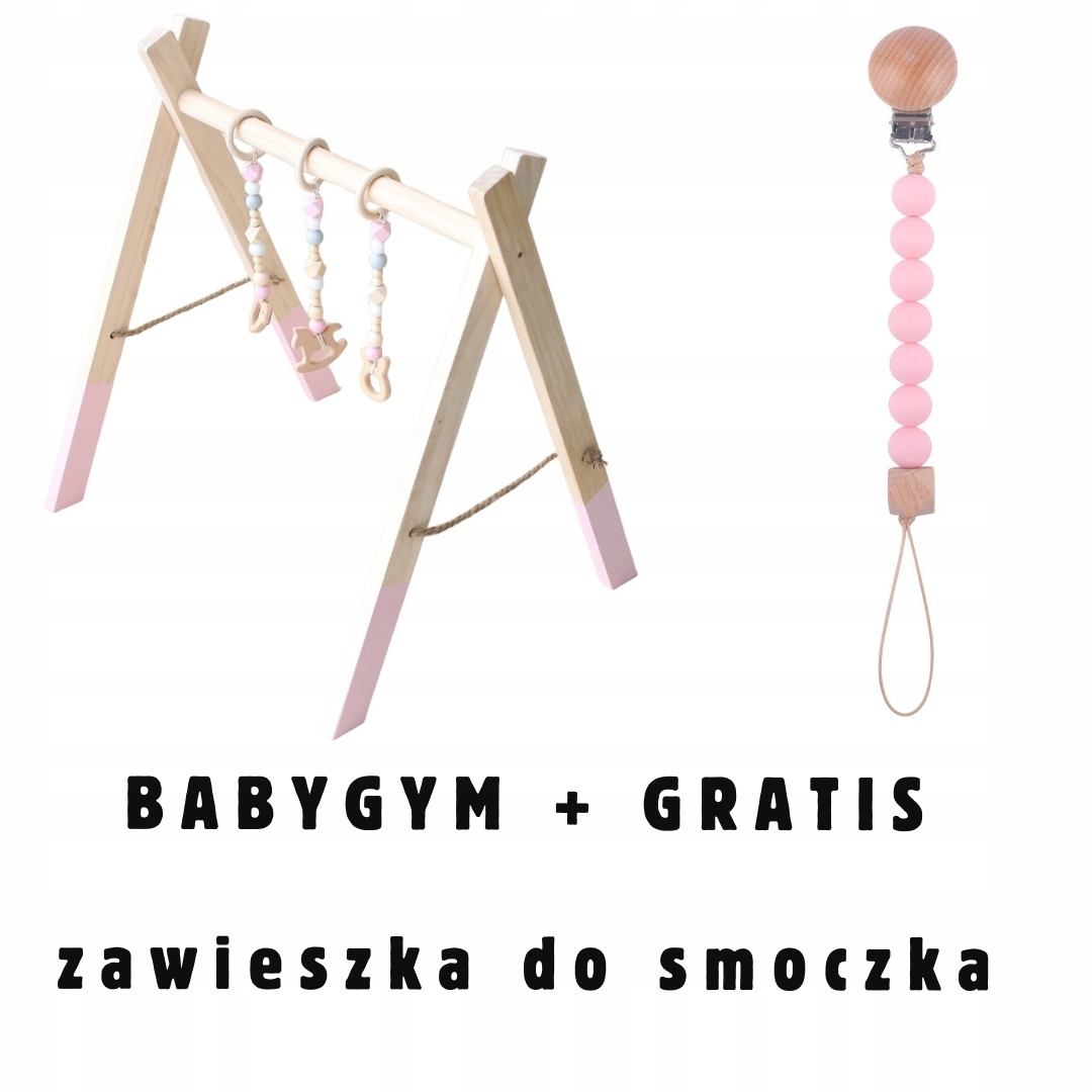 BABY GYM Prírodný edukačný gymnastický stojan s príveskami pre deti