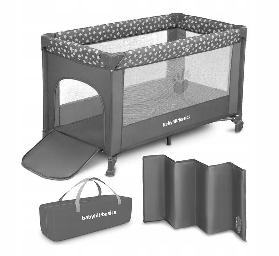 Babyhit Basics 65 x 125 cm turistická detská postieľka. Odtiene šedej a striebra