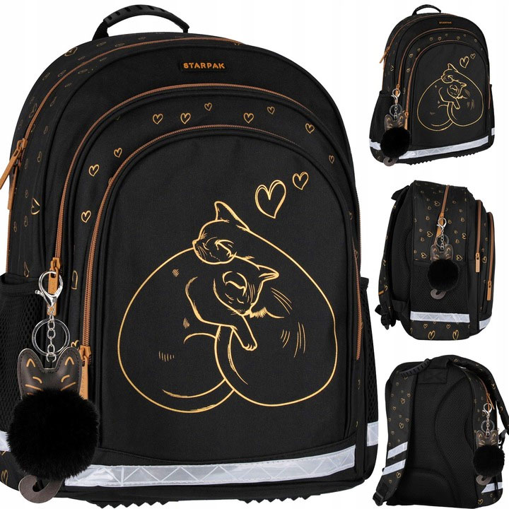 School Backpack STARPAK Zlaté Mačiatka s Srdcom – Ideálny pre Bezpečnú a Pohodlnú Cestu do Školy
