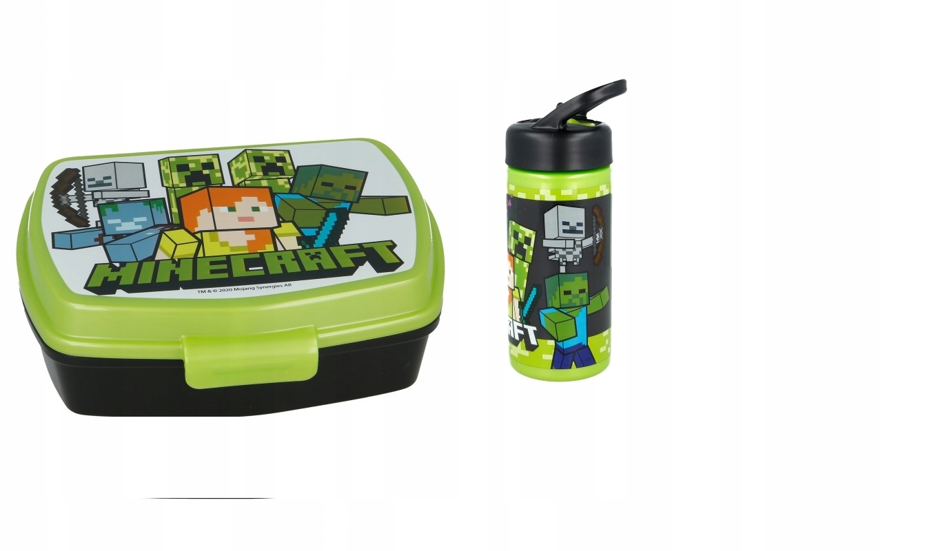 Detský desiatový box, fľaša - Fľaša na vodu + Minecraft Alex Creeper Zombie Raňajky
