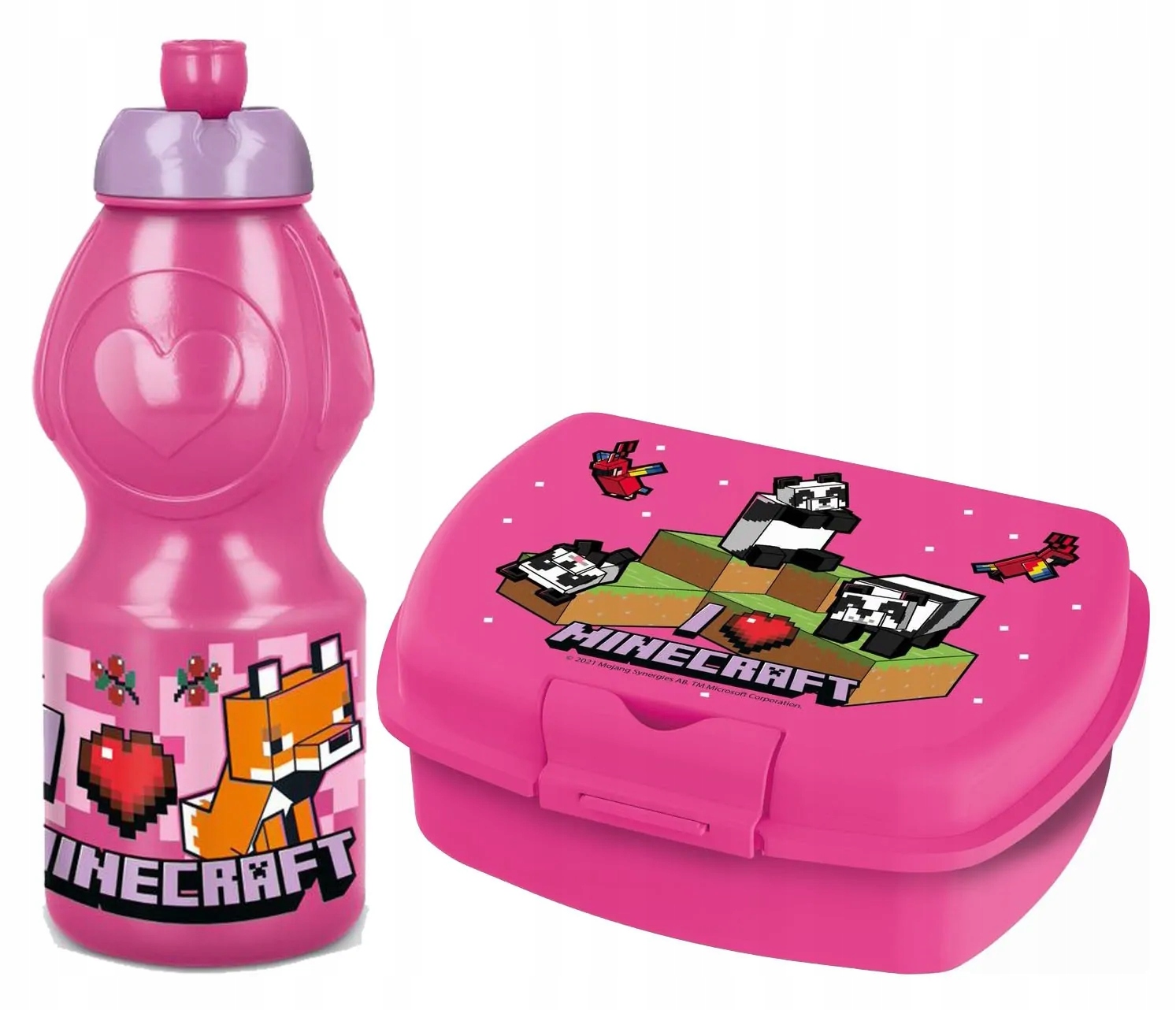 Detský desiatový box, fľaša - BIDON + RAŇAJKY MINECRAFT GIRL PINK URBAN