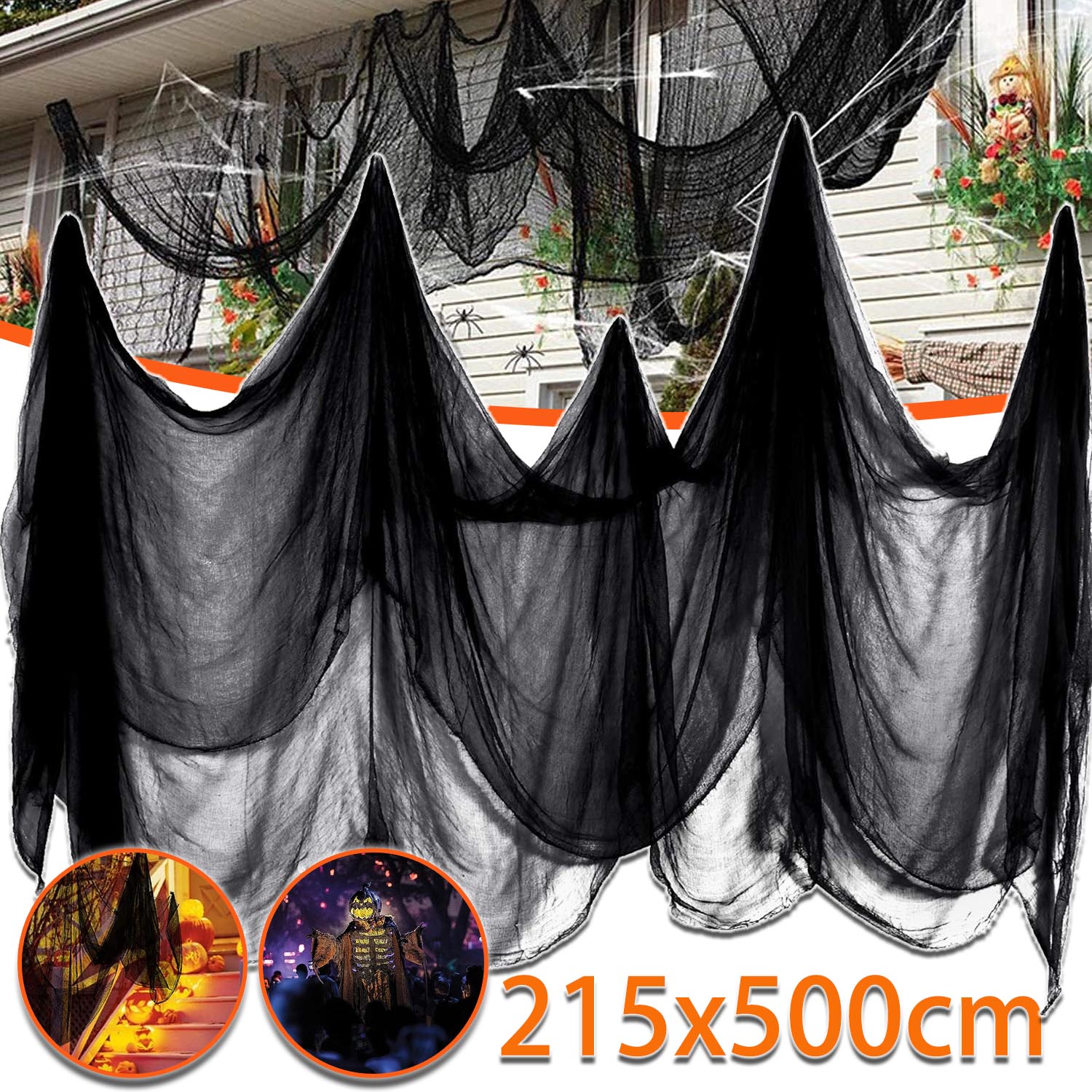 ČIERNY STRAŠIVÝ HALLOWEENOVÝ MATERIÁL, 2,15 X 5M, HALLOWEENSKÉ DEKORATÍVNE