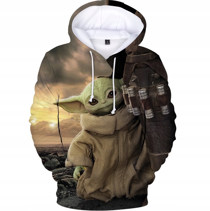 Mikina - Yoda Detská mikina veľkosti 140 dlhá, čierna, viacoblená rukáv