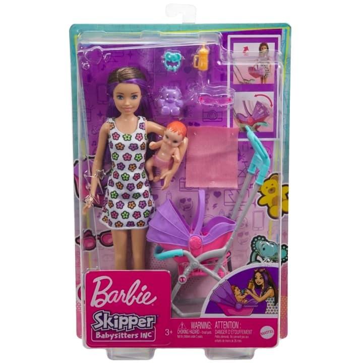 Barbie Skipper Opatrovateľka detí s kočíkom GXT34