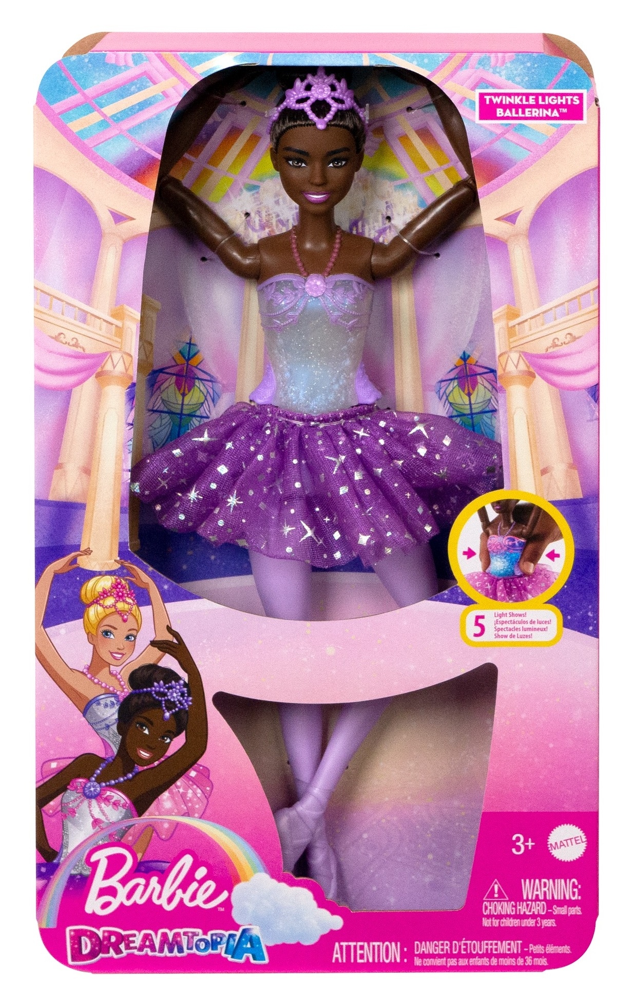 Barbie Svietiaca magická balerína s fialovou sukňou HLC26