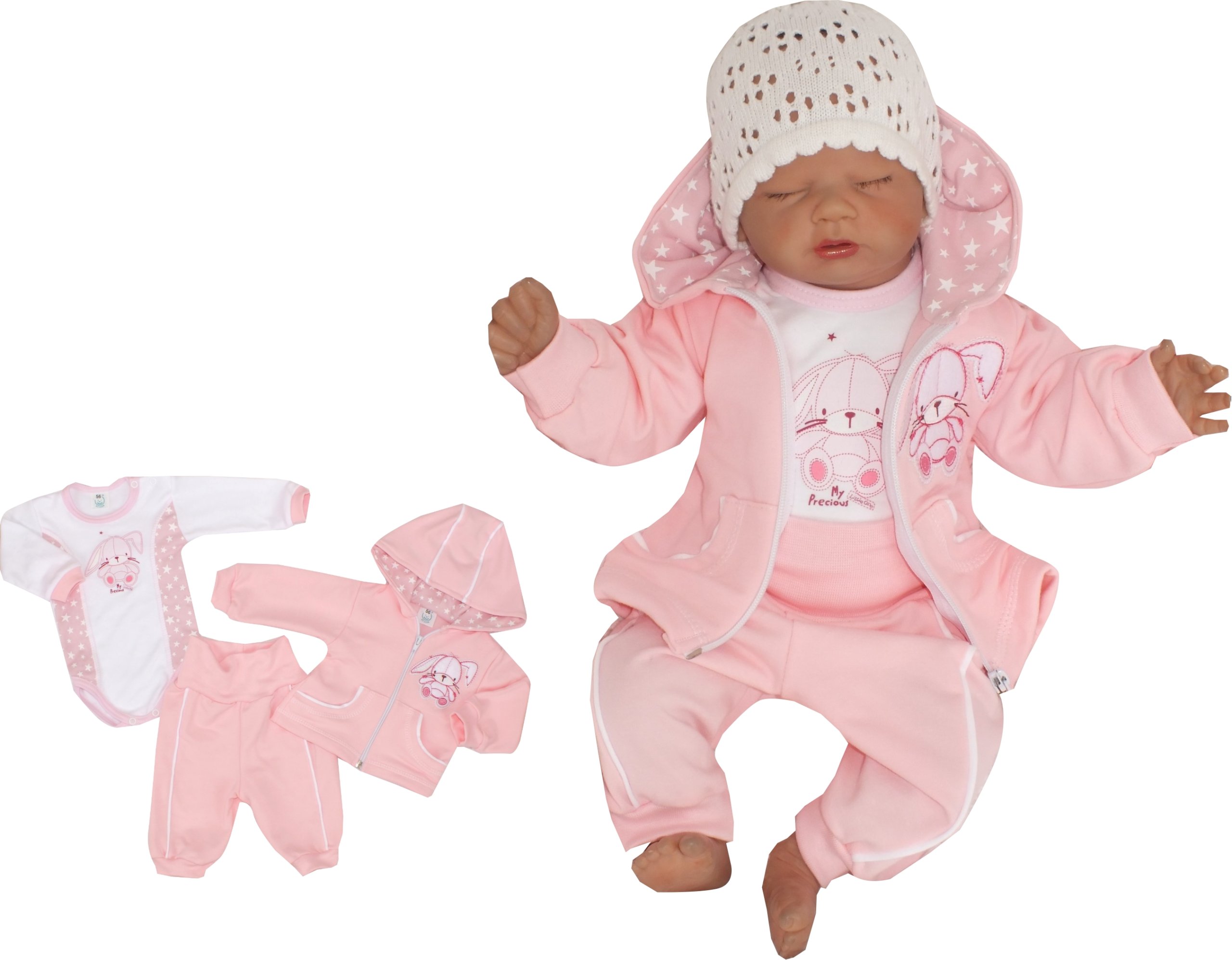 Detský komplet - Baby Set Zyzio & Zuzia 62 White, Pink 3 PCS.