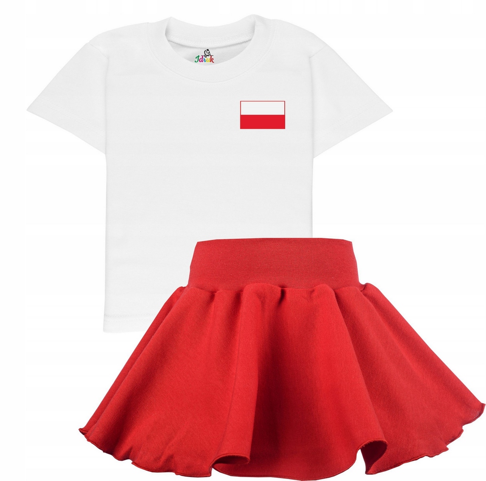 Biela T -shirt s červenou vlajkou sukne