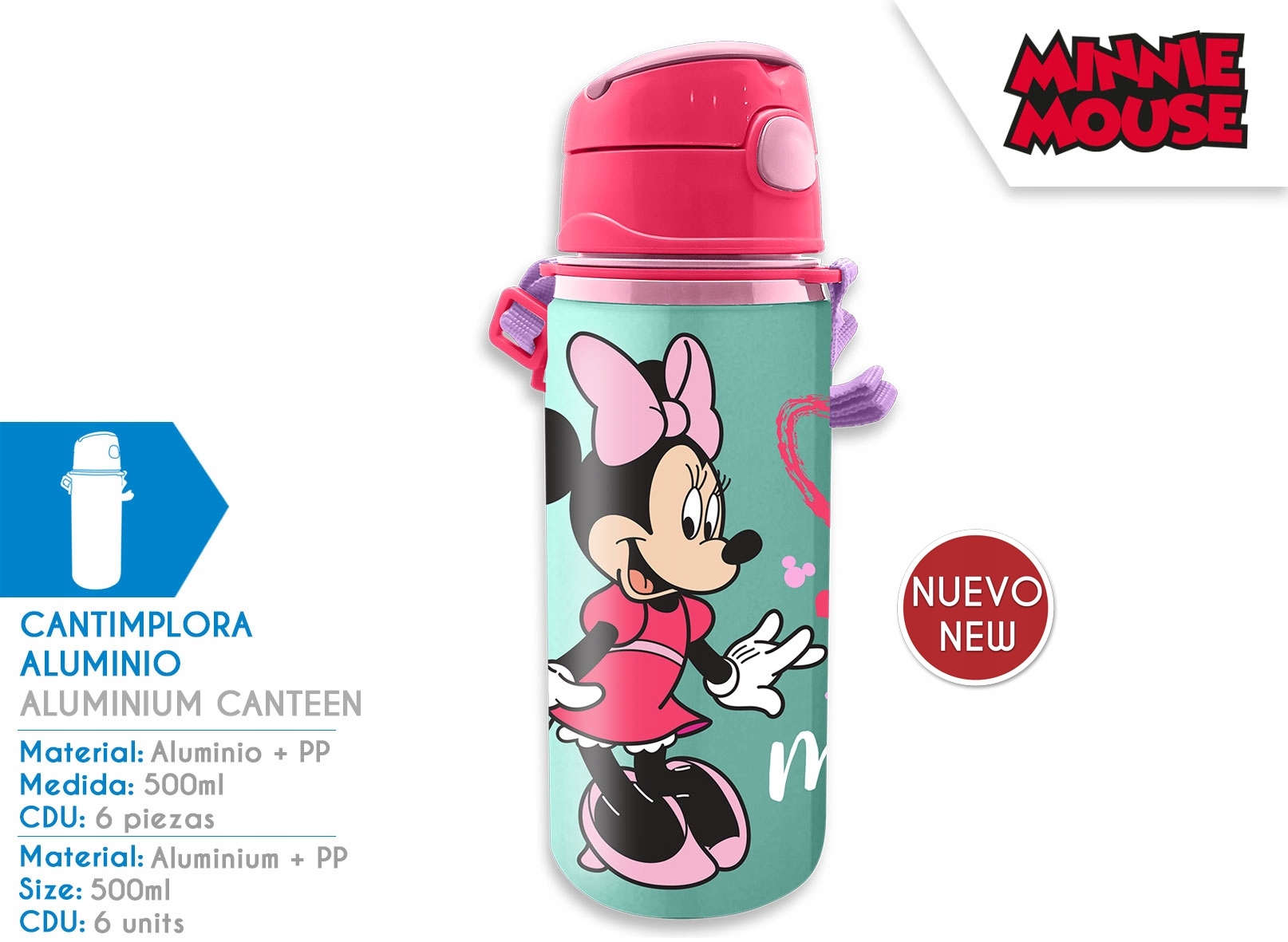 Detský desiatový box, fľaša - Hliníková fľaša na vodu 600 ml Minnie Mouse