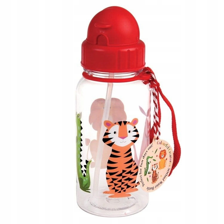 Detský desiatový box, fľaša - Fľaša na vodu so slamkou 500 ml, zvieratá, Rex London