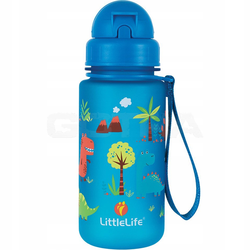 Detský desiatový box, fľaša - Fľaša na vodu so slamou LittleLife Dinosaur 400 ml BPA zadarmo