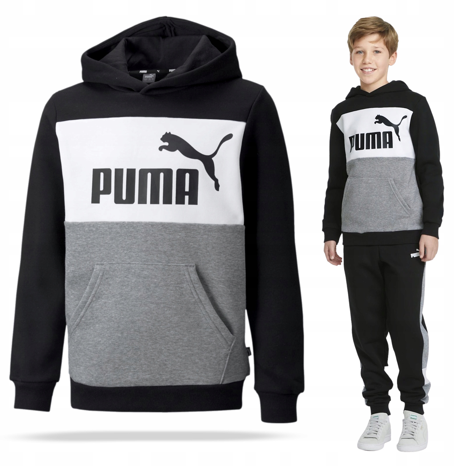 Mikina - Puma Detská mikina veľkosti 152 s dlhým rukávom biela, čierna, šedá