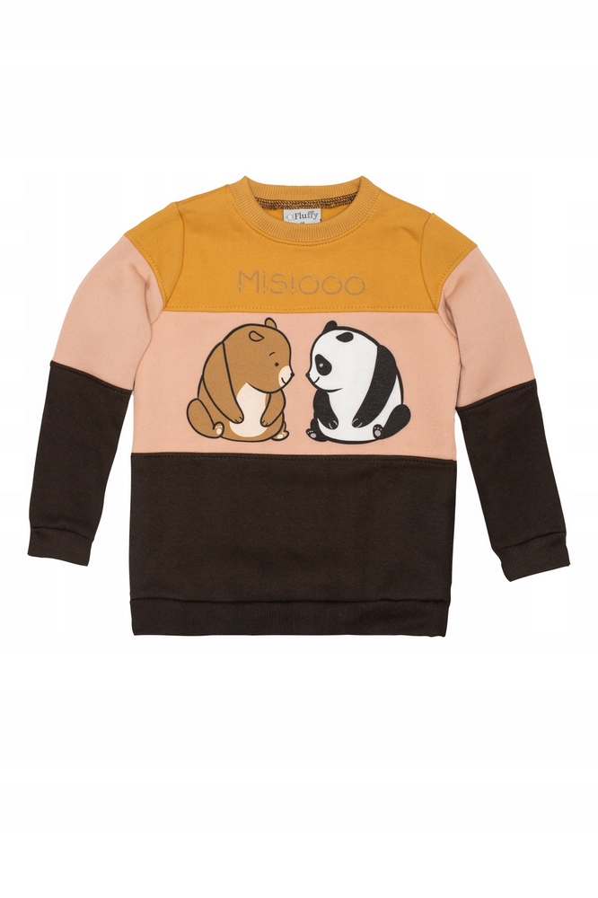 Mikina - Fluffy Detská mikina veľkosti 110 béžový rukáv, hnedá, hnedá