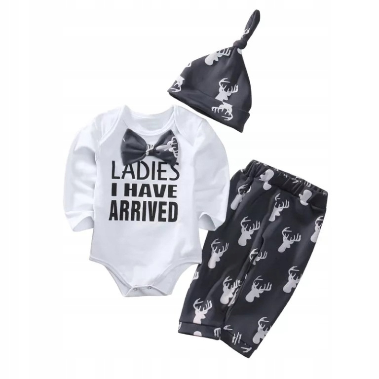 Detský komplet - Body Muszka Sleepy Sledeped Hat Travce set 80