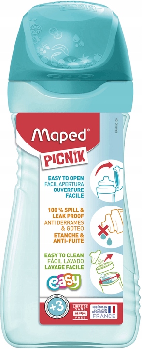 Detský desiatový box, fľaša - Fľaša 430 ml mapované piknik tyrkysové pôvody