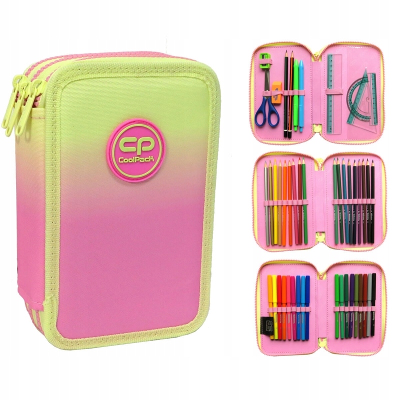 Školský peračník - Coolpack tri -Chamber Cencil Case vybavený broskyňou