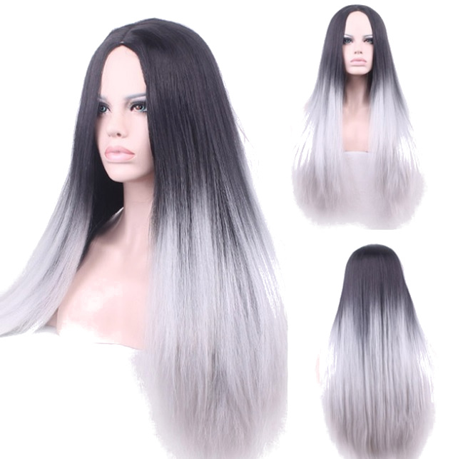 Kostým, maska - Cosplay módne módne ombre sivé čierne vlasy 70 cm