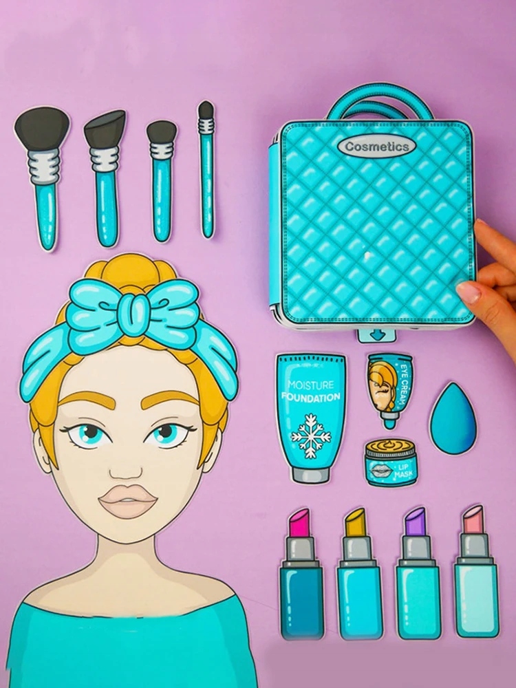 Cartoon Makeup Kit Quiet Book Girl Dress Up Sticker Books Material Pac