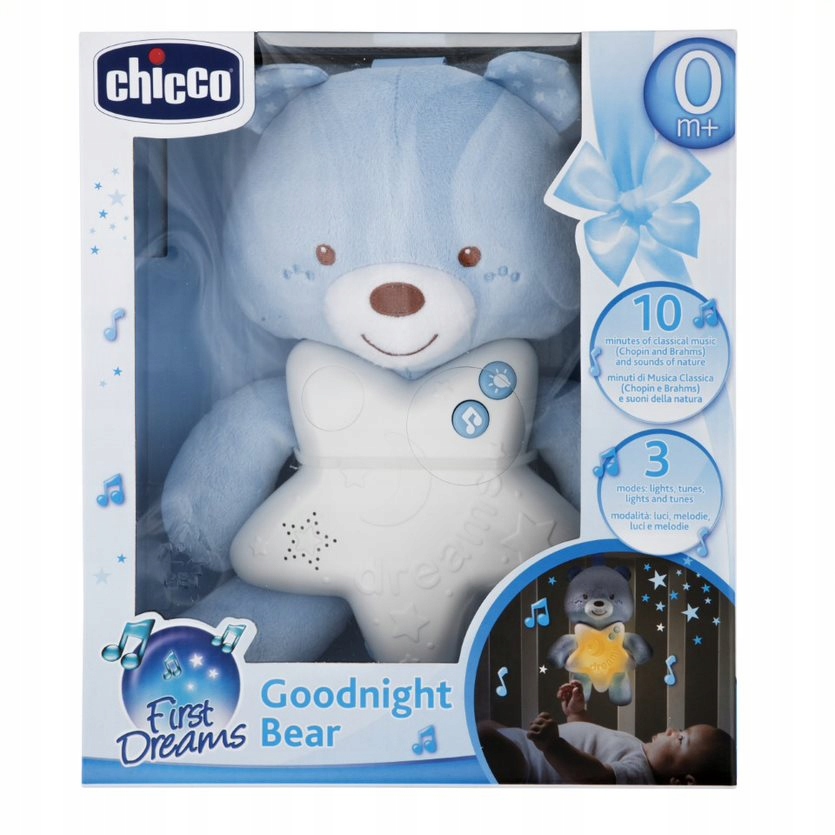 Chicco First Dreams plyšový medvedík na spanie modrý 91562