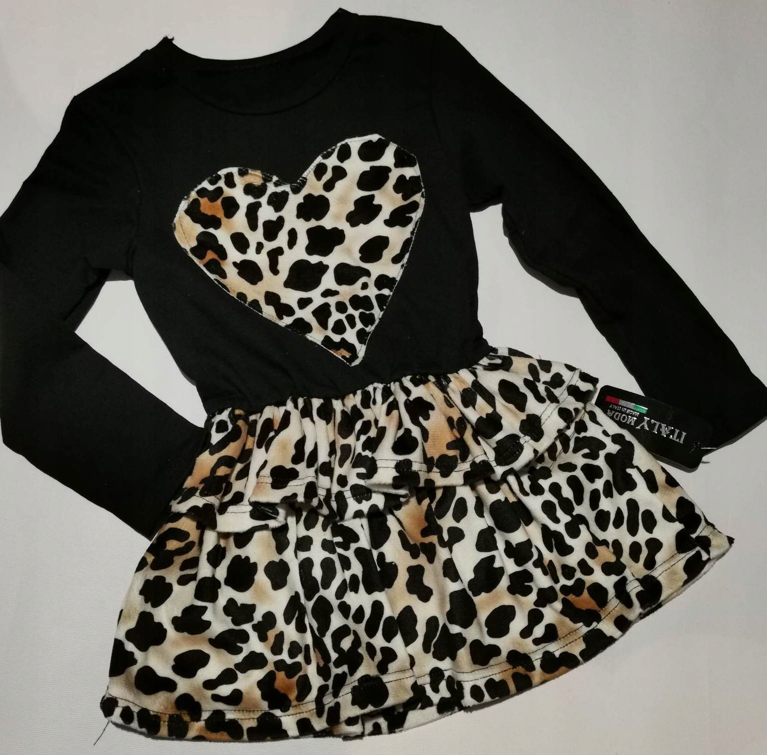 Dievčenské šaty - Čierne šaty + Velor Leopard R. 158/164