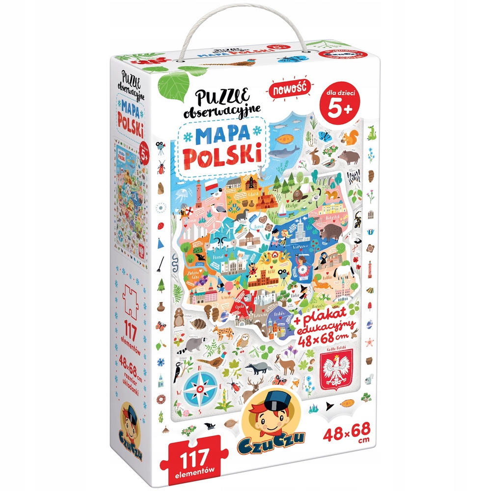Klasické puzzle - CzuCzu MAPA POĽSKA pozorovacie puzzle, plagát 5+