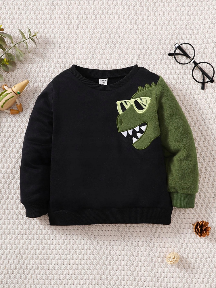 Mikina - D05D009 Čierna mikina khaki dinosaur Shein 104 4y