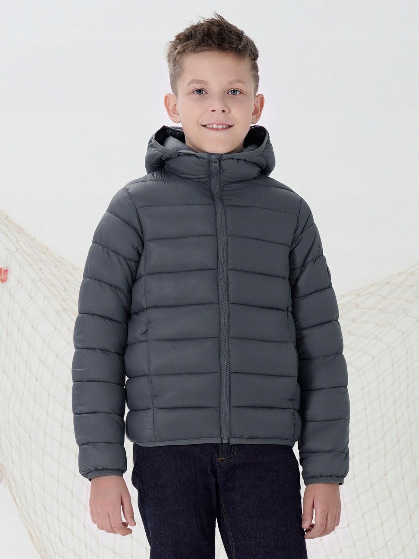 Detská bunda - D23W009 Gray Quilted Jacket Hood Shein 140