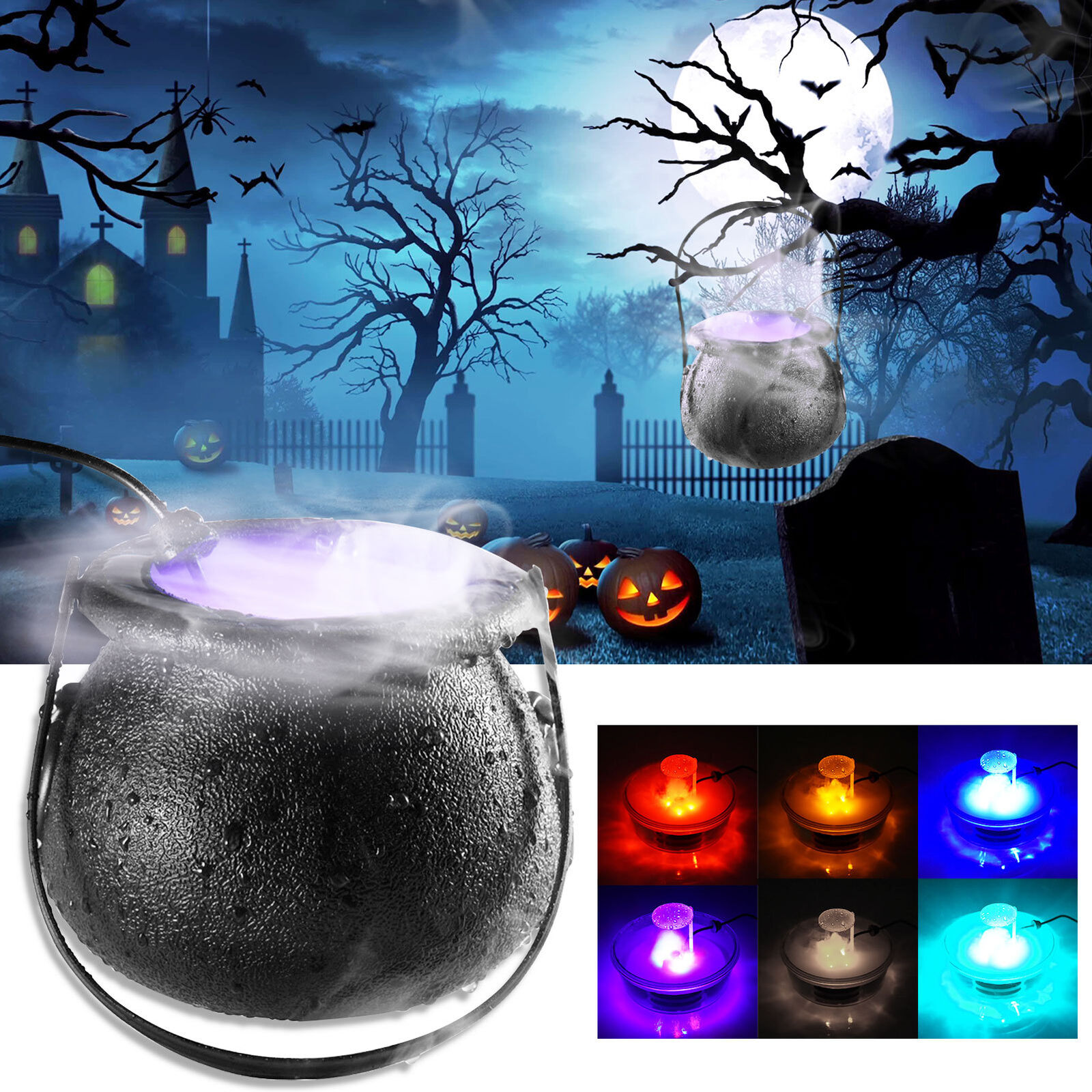 HALOWEENSKÉ DEKORÁCIE ČARODEJNICKÝ KAULDEL VYTVÁRAJÚCI HMLOVÚ LED
