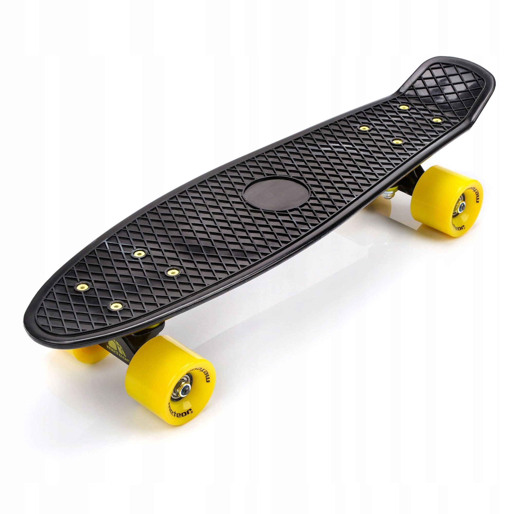 Skateboard meteor plastová čierna a žltá karta