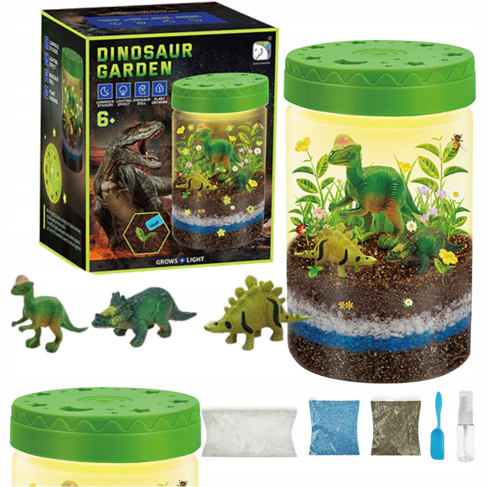 Sada pre malých chemikov - Dinosaurus Terrárium projektor nočná lampa Dinosaury piesočné nálepky rastlina
