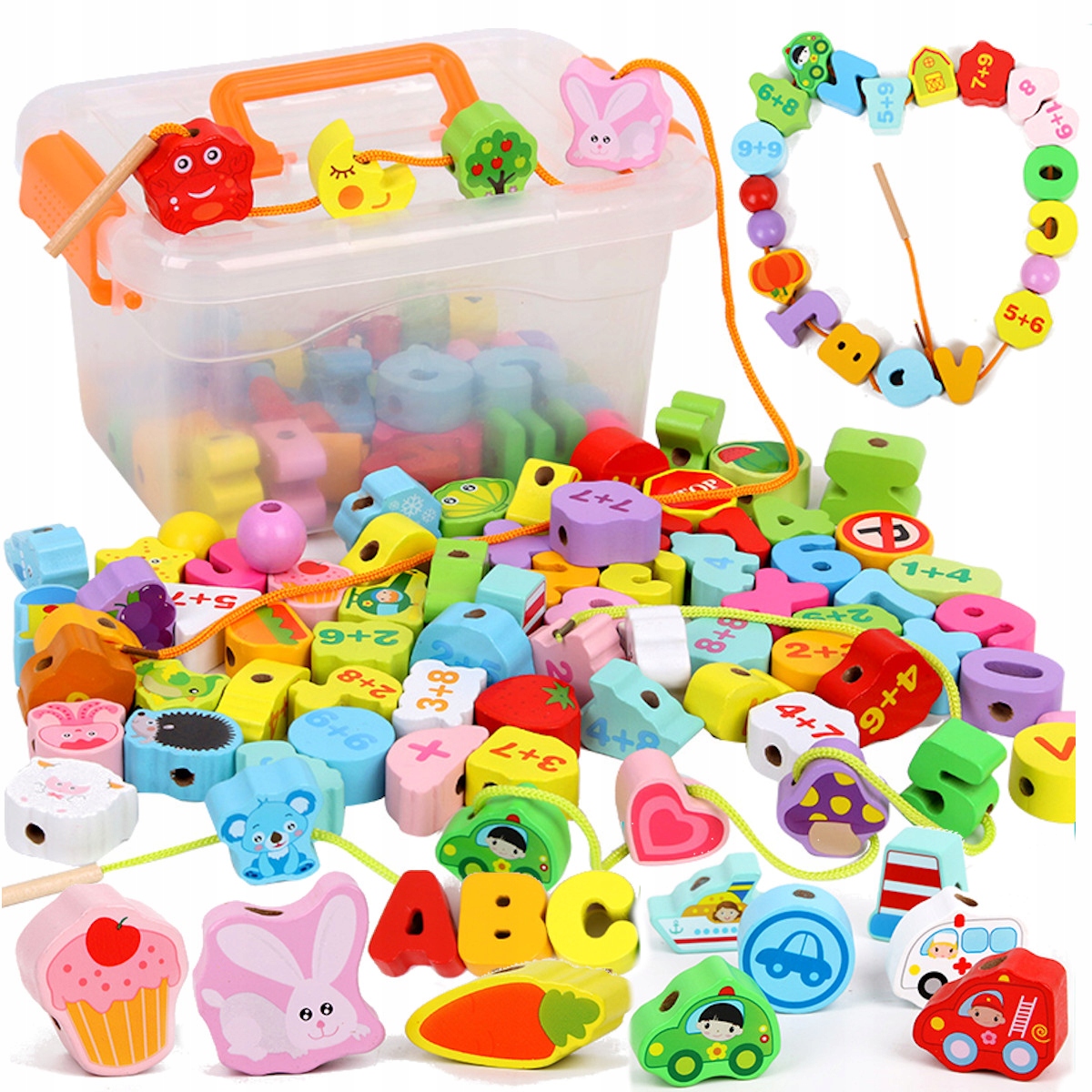 Drevená skladačka - Drevené bloky pre závity montessori korálky