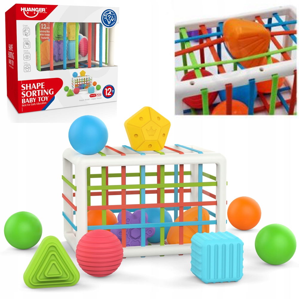 Montessori - VEĽKÉ FLEXIBILNÉ KOCKY SENZORY TRIEDAČ PUZZLE 12-BLOKOV MONTESSORI