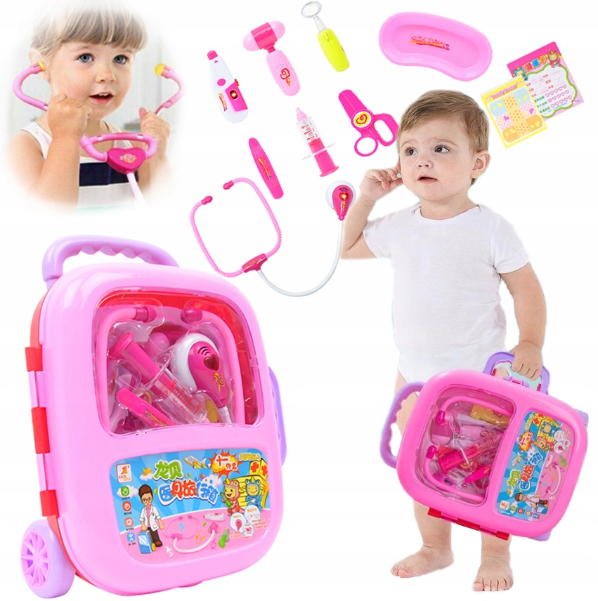 Hračka na povolanie - Veľká lekárska súprava Malý lekár, Doctor Suitcase Bag na kolieskach Stetoskop