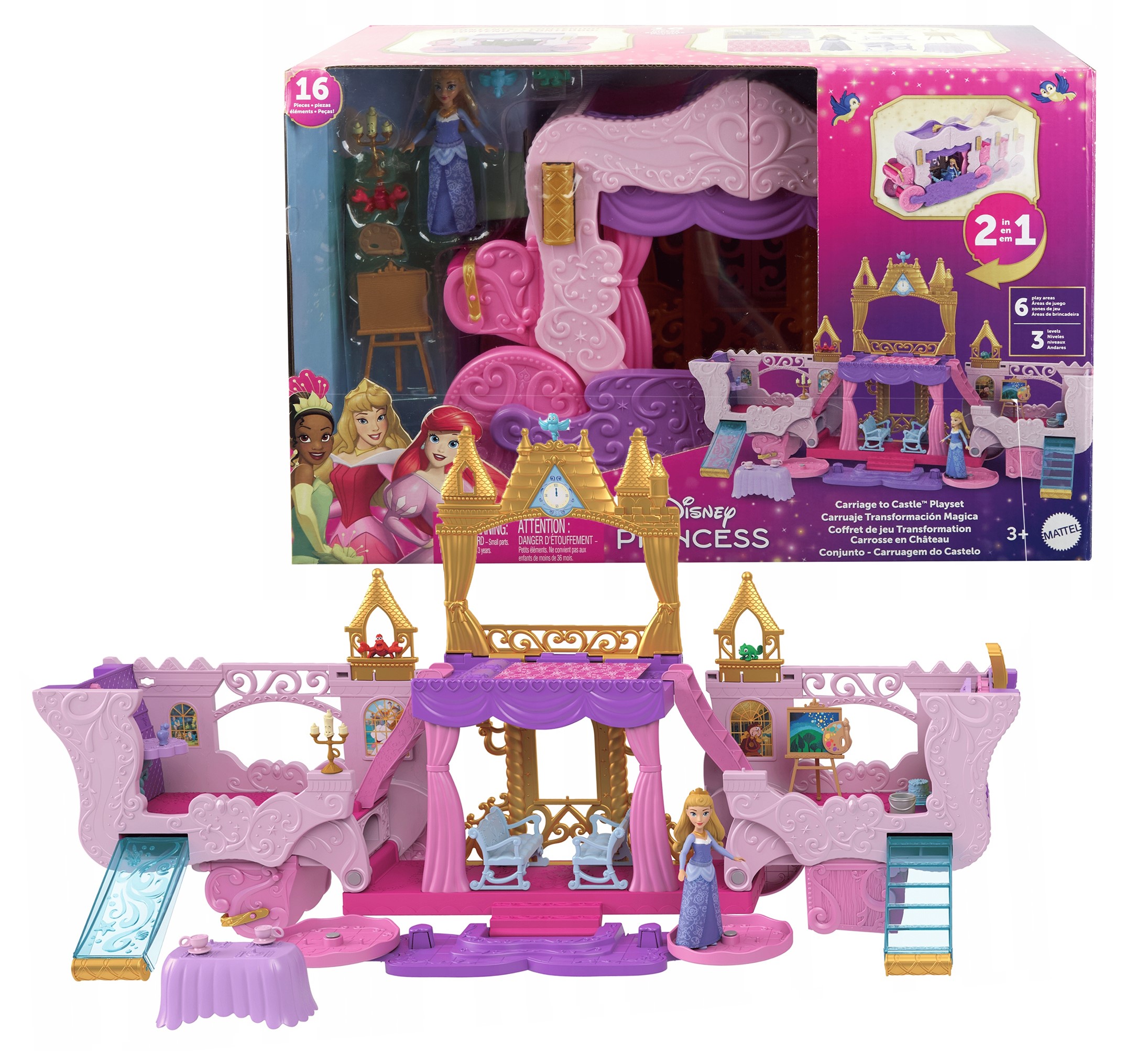 Sada 2 v 1 s kočiarom a hradom Disney princezien HWX17